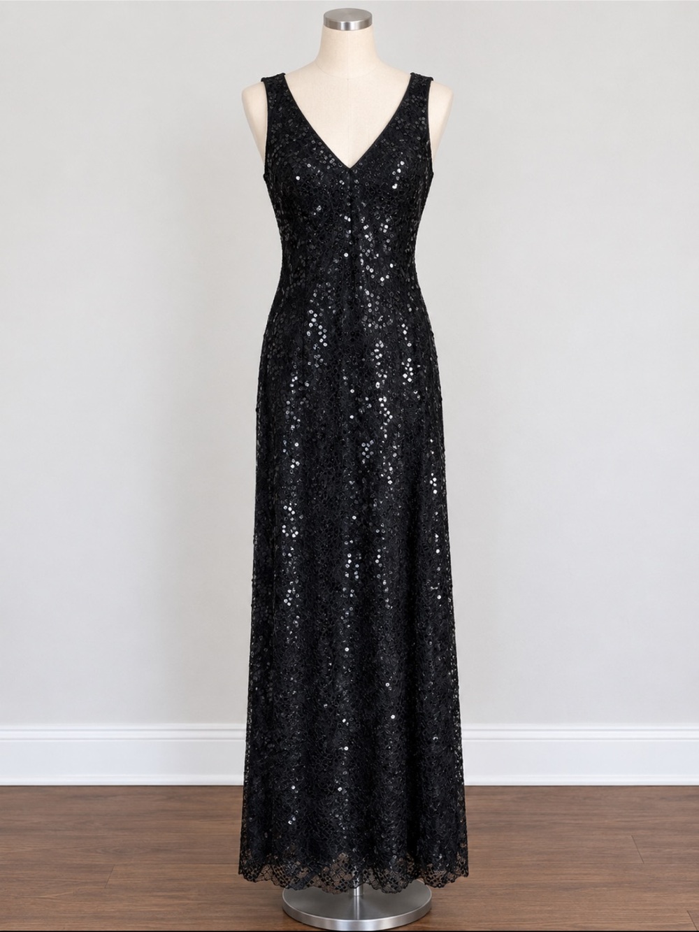 Black Sequin V-Neck Evening Gown